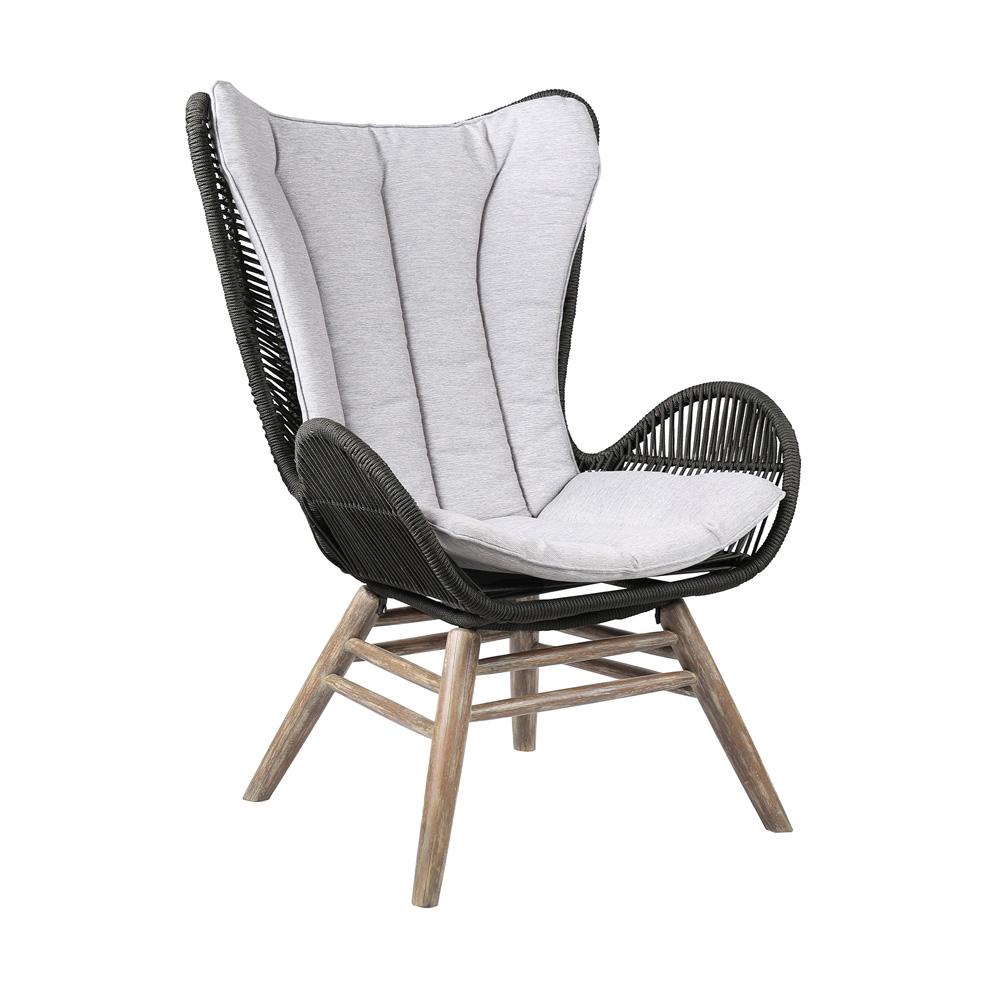 Armen Living - King Indoor Outdoor Lounge Chair in Light Eucalyptus Wood with Truffle Rope and Grey Cushion - LCKGCHCHR veiw 1
