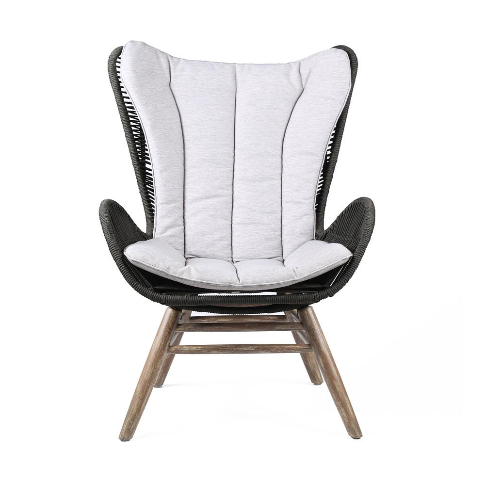 Armen Living - King Indoor Outdoor Lounge Chair in Light Eucalyptus Wood with Truffle Rope and Grey Cushion - LCKGCHCHR veiw 2