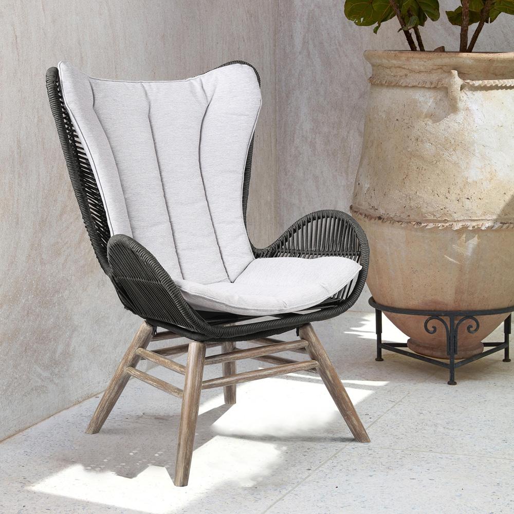 Armen Living - King Indoor Outdoor Lounge Chair in Light Eucalyptus Wood with Truffle Rope and Grey Cushion - LCKGCHCHR veiw 8