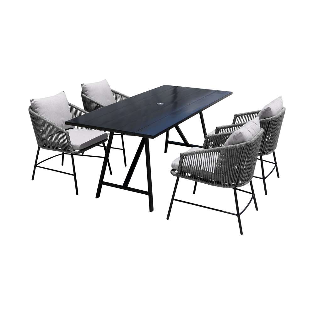 Armen Living - Koala and Calica 5 Piece Dining Set in Dark Eucalyptus and Metal with Grey Rope - 840254332355 veiw 1