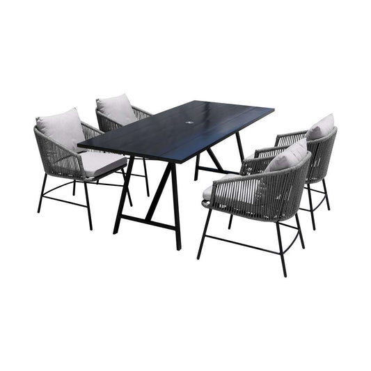 Armen Living - Koala and Calica 5 Piece Dining Set in Dark Eucalyptus and Metal with Grey Rope - 840254332355 veiw 1