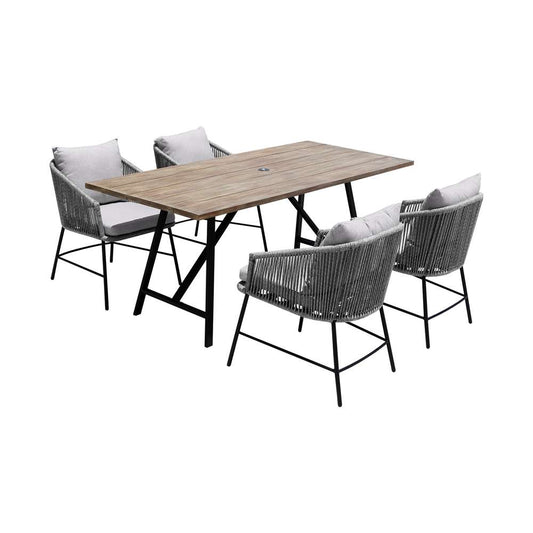 Armen Living - Koala and Calica 5 Piece Dining Set in Light Eucalyptus and Metal with Grey Rope - 840254332348 veiw 1