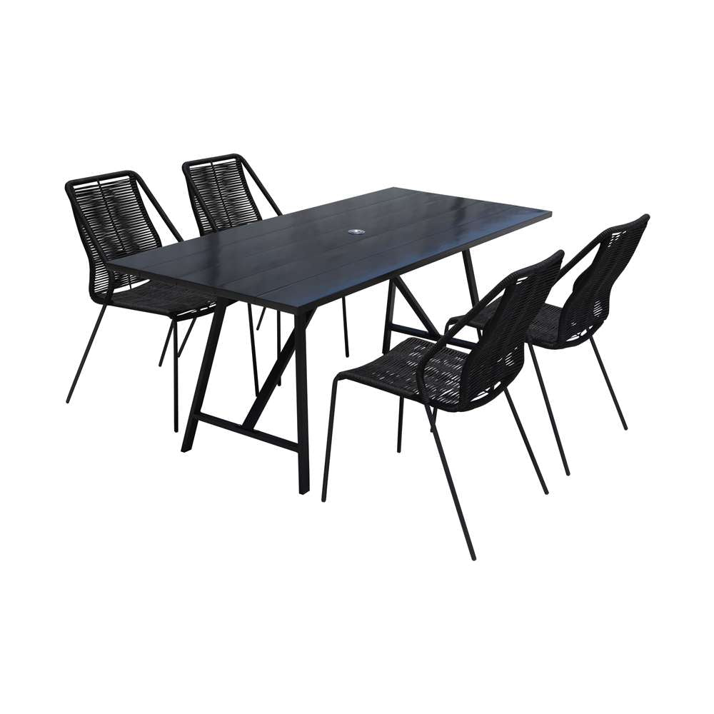 Armen Living - Koala and Clip 5 Piece Dining Set in Dark Eucalyptus Wood and Metal with Black Rope  - 840254332324 veiw 1