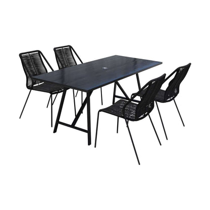 Armen Living - Koala and Clip 5 Piece Dining Set in Dark Eucalyptus Wood and Metal with Black Rope  - 840254332324 veiw 1