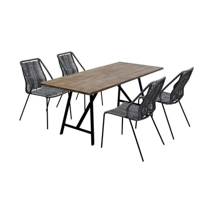 Armen Living - Koala and Clip 5 Piece Dining Set in Light Eucalyptus Wood and Metal with Grey Rope  - 840254332331 veiw 1