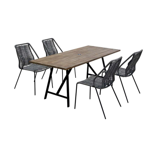 Armen Living - Koala and Clip 5 Piece Dining Set in Light Eucalyptus Wood and Metal with Grey Rope  - 840254332331 veiw 1