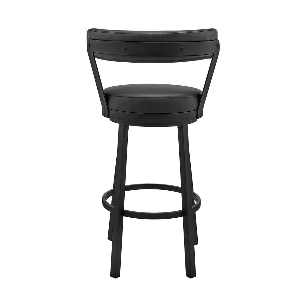 Armen Living - Kobe 26in Counter Height Swivel Bar Stool in Black Finish and Black Faux Leather - 721535761746 veiw 5