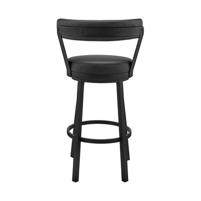 Armen Living - Kobe 26in Counter Height Swivel Bar Stool in Black Finish and Black Faux Leather - 721535761746 veiw 5