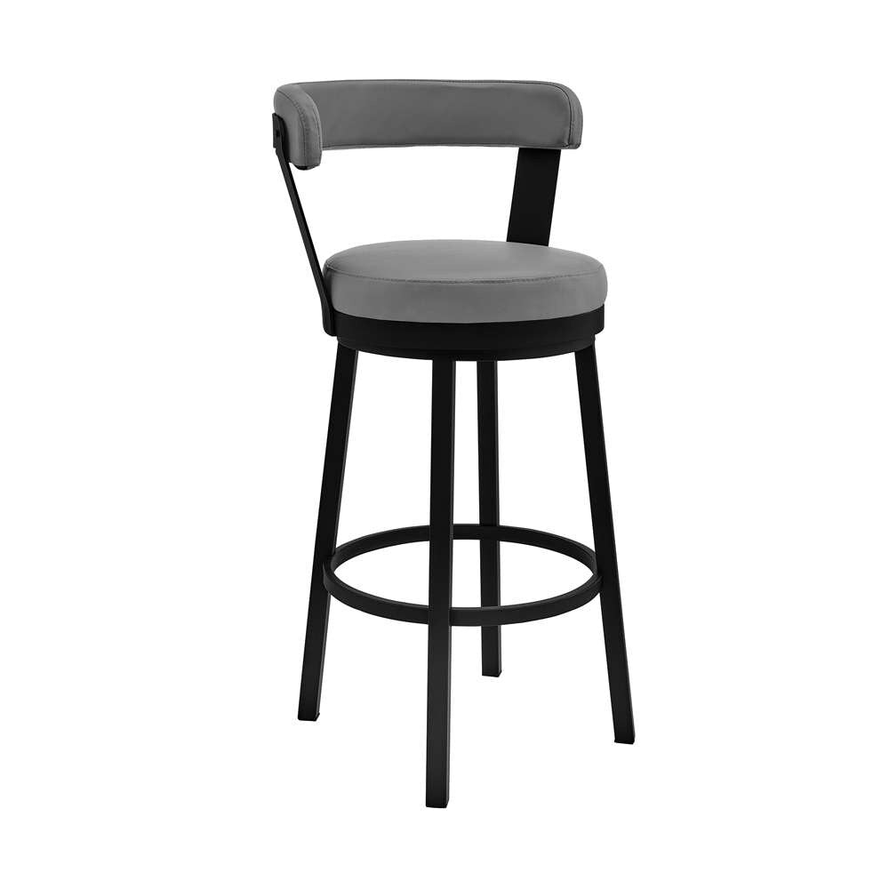 Armen Living - Kobe 26in Counter Height Swivel Bar Stool in Black Finish and Gray Faux Leather - 721535761760 veiw 1