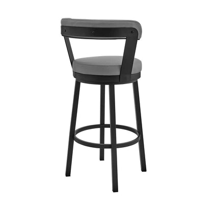 Armen Living - Kobe 26in Counter Height Swivel Bar Stool in Black Finish and Gray Faux Leather - 721535761760 veiw 4
