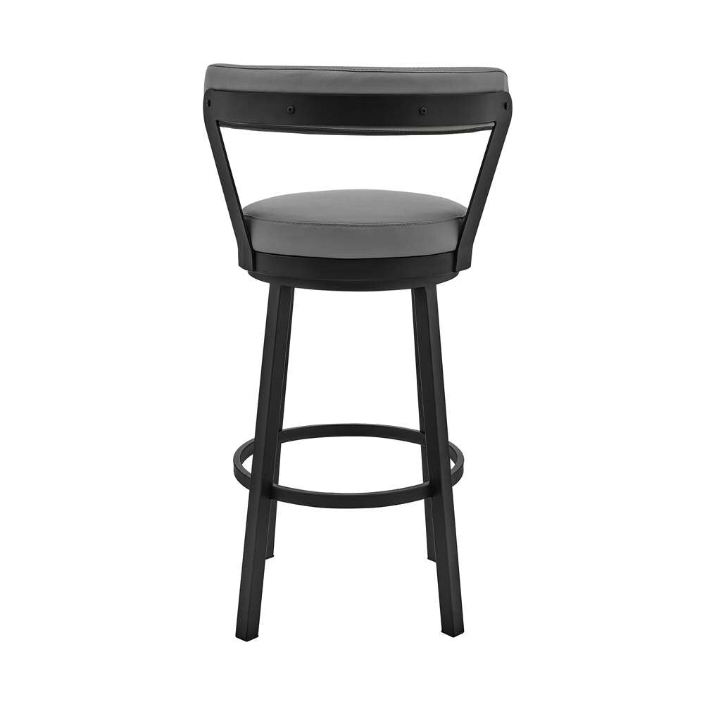 Armen Living - Kobe 26in Counter Height Swivel Bar Stool in Black Finish and Gray Faux Leather - 721535761760 veiw 5