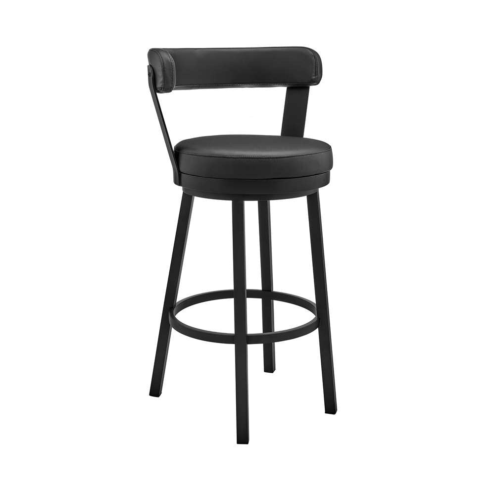 Armen Living - Kobe 30in Bar Height Swivel Bar Stool in Black Finish and Black Faux Leather - 721535761753 veiw 1