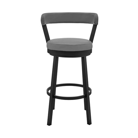 Armen Living - Kobe 30in Bar Height Swivel Bar Stool in Black Finish and Gray Faux Leather - 721535761777 veiw 2