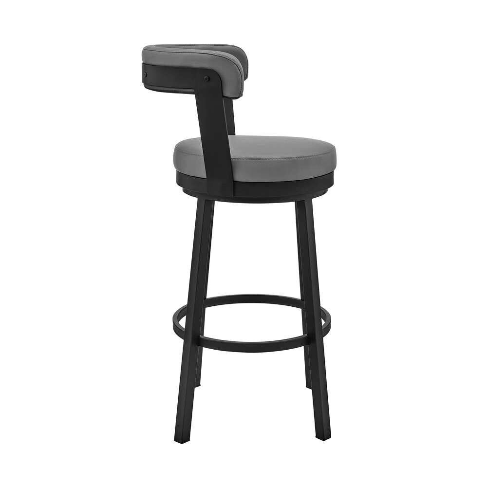 Armen Living - Kobe 30in Bar Height Swivel Bar Stool in Black Finish and Gray Faux Leather - 721535761777 veiw 3