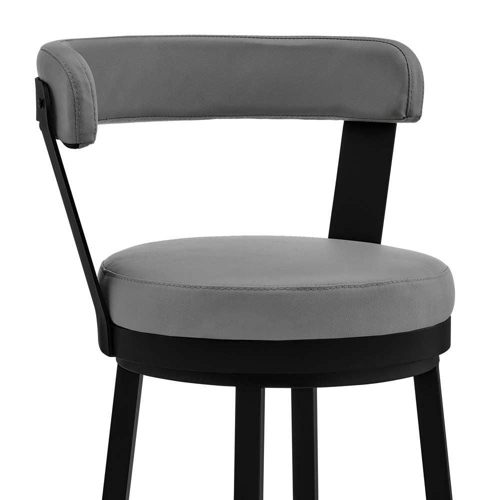 Armen Living - Kobe 30in Bar Height Swivel Bar Stool in Black Finish and Gray Faux Leather - 721535761777 veiw 6