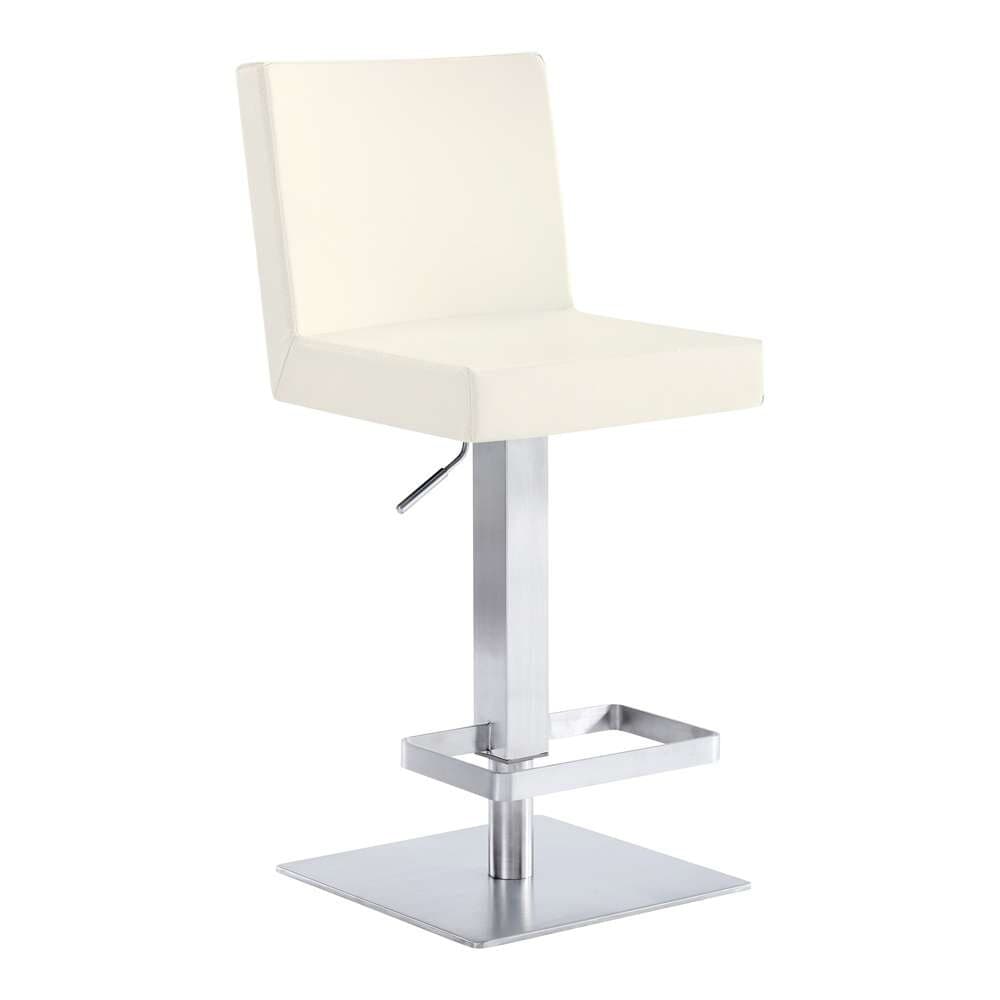 Armen Living - Legacy Adjustable Height Swivel White Faux Leather and Brushed Stainless Steel Bar Stool - LCLGSWBABSWH veiw 1