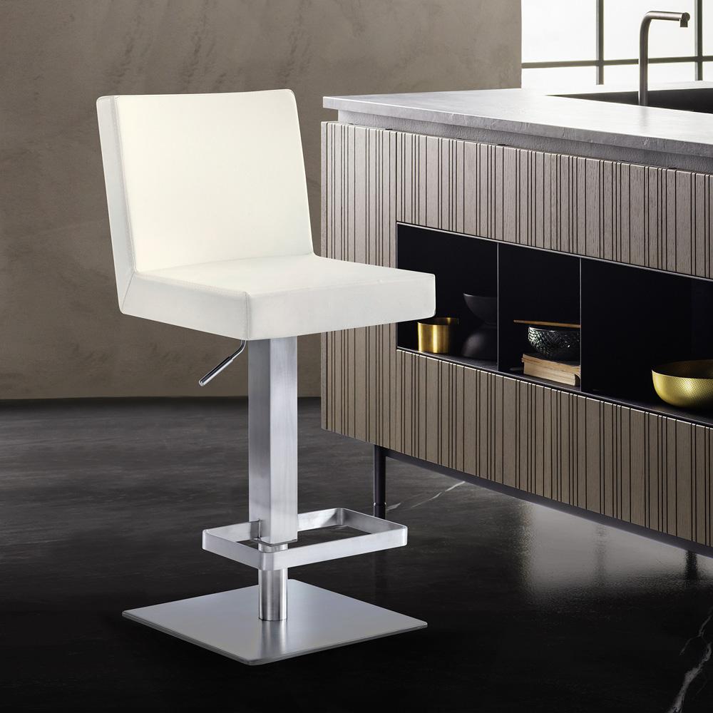 Armen Living - Legacy Adjustable Height Swivel White Faux Leather and Brushed Stainless Steel Bar Stool - LCLGSWBABSWH veiw 6
