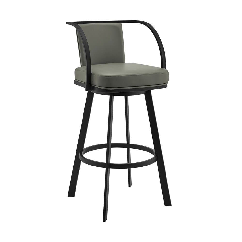 Armen Living - Livingston 26in Gray Faux Leather and Black Metal Swivel Bar Stool - LCLVBABLGR26 veiw 1