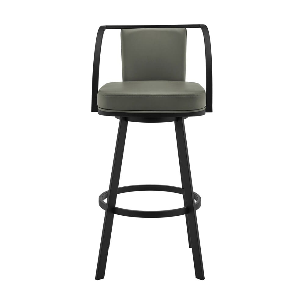 Armen Living - Livingston 26in Gray Faux Leather and Black Metal Swivel Bar Stool - LCLVBABLGR26 veiw 2