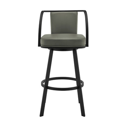 Armen Living - Livingston 26in Gray Faux Leather and Black Metal Swivel Bar Stool - LCLVBABLGR26 veiw 2