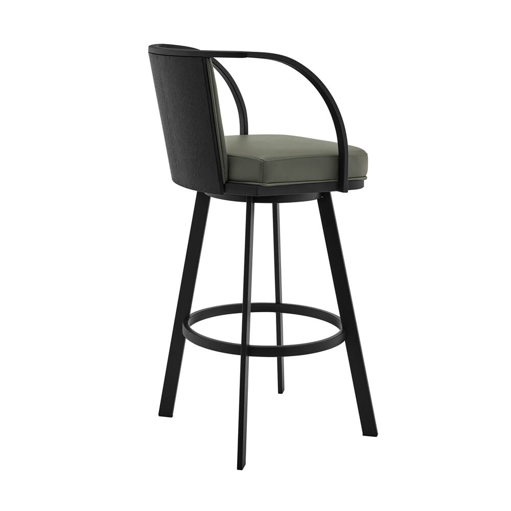 Armen Living - Livingston 26in Gray Faux Leather and Black Metal Swivel Bar Stool - LCLVBABLGR26 veiw 3