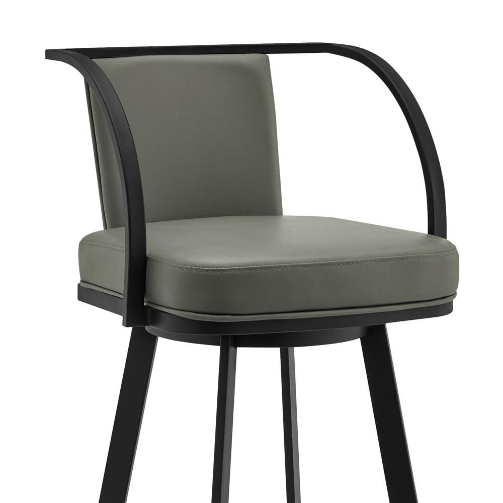 Armen Living - Livingston 26in Gray Faux Leather and Black Metal Swivel Bar Stool - LCLVBABLGR26 veiw 4