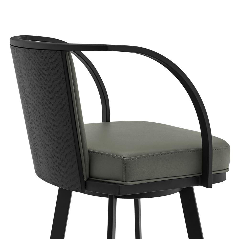 Armen Living - Livingston 26in Gray Faux Leather and Black Metal Swivel Bar Stool - LCLVBABLGR26 veiw 5