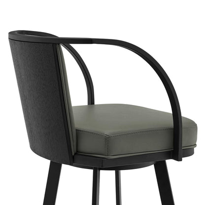 Armen Living - Livingston 26in Gray Faux Leather and Black Metal Swivel Bar Stool - LCLVBABLGR26 veiw 5