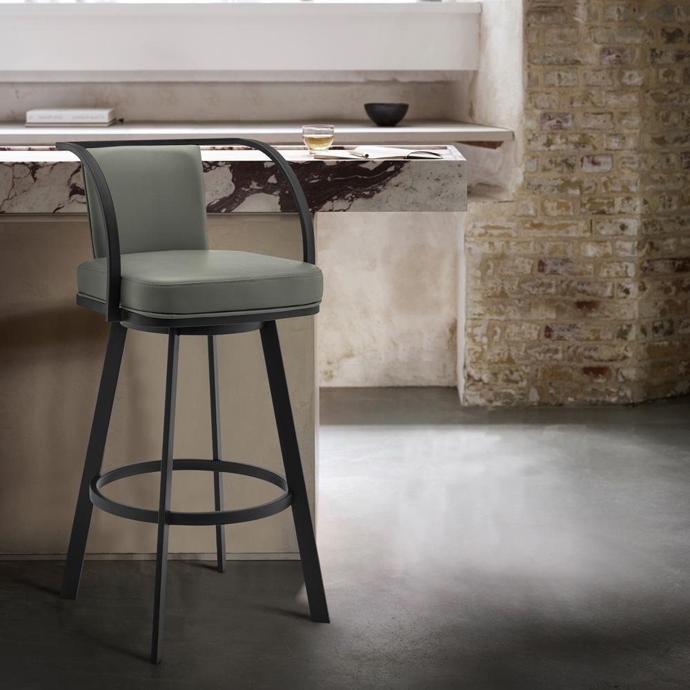 Armen Living - Livingston 26in Gray Faux Leather and Black Metal Swivel Bar Stool - LCLVBABLGR26 veiw 7