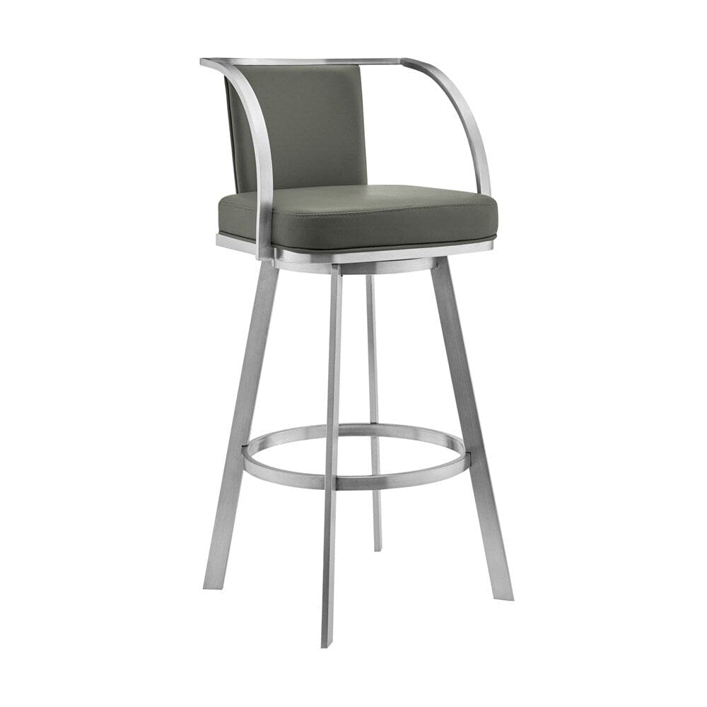 Armen Living - Livingston 26in Gray Faux Leather and Brushed Stainless Steel Swivel Bar Stool - LCLVBABSGR26 veiw 1