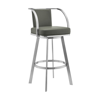Armen Living - Livingston 26in Gray Faux Leather and Brushed Stainless Steel Swivel Bar Stool - LCLVBABSGR26 veiw 1
