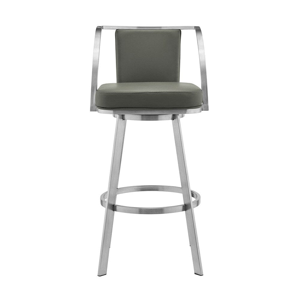 Armen Living - Livingston 26in Gray Faux Leather and Brushed Stainless Steel Swivel Bar Stool - LCLVBABSGR26 veiw 2
