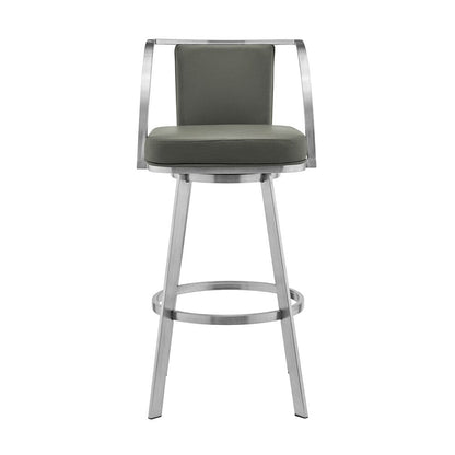 Armen Living - Livingston 26in Gray Faux Leather and Brushed Stainless Steel Swivel Bar Stool - LCLVBABSGR26 veiw 2