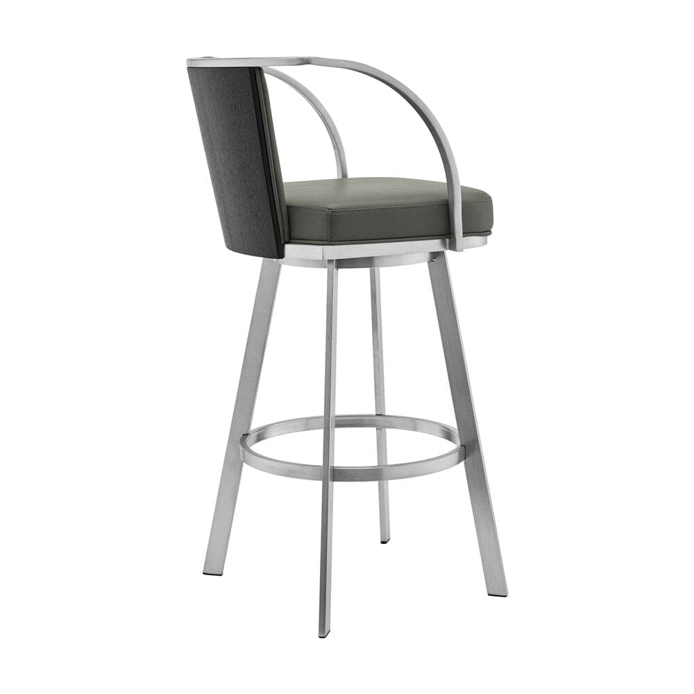 Armen Living - Livingston 26in Gray Faux Leather and Brushed Stainless Steel Swivel Bar Stool - LCLVBABSGR26 veiw 3