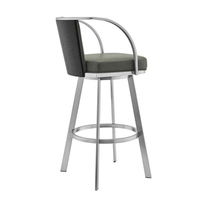 Armen Living - Livingston 26in Gray Faux Leather and Brushed Stainless Steel Swivel Bar Stool - LCLVBABSGR26 veiw 3