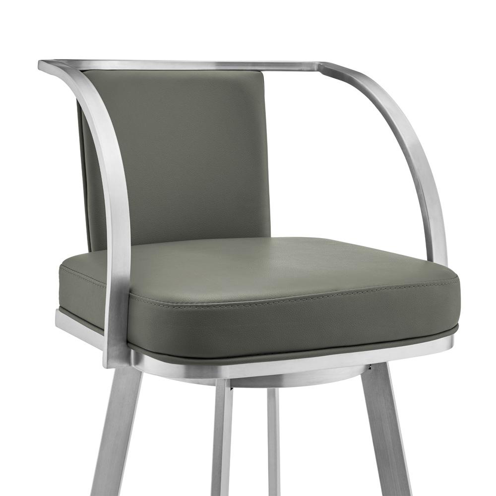 Armen Living - Livingston 26in Gray Faux Leather and Brushed Stainless Steel Swivel Bar Stool - LCLVBABSGR26 veiw 4