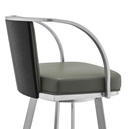 Armen Living - Livingston 26in Gray Faux Leather and Brushed Stainless Steel Swivel Bar Stool - LCLVBABSGR26 veiw 5