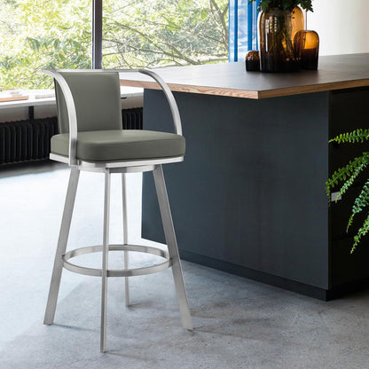 Armen Living - Livingston 26in Gray Faux Leather and Brushed Stainless Steel Swivel Bar Stool - LCLVBABSGR26 veiw 7