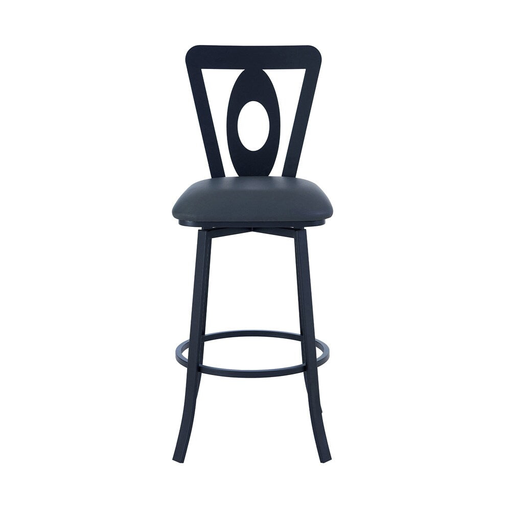 Armen Living - Lola Contemporary 30in Bar Height Barstool in Matte Black Finish and Gray Faux Leather - LCLLBAMBGR30 veiw 2