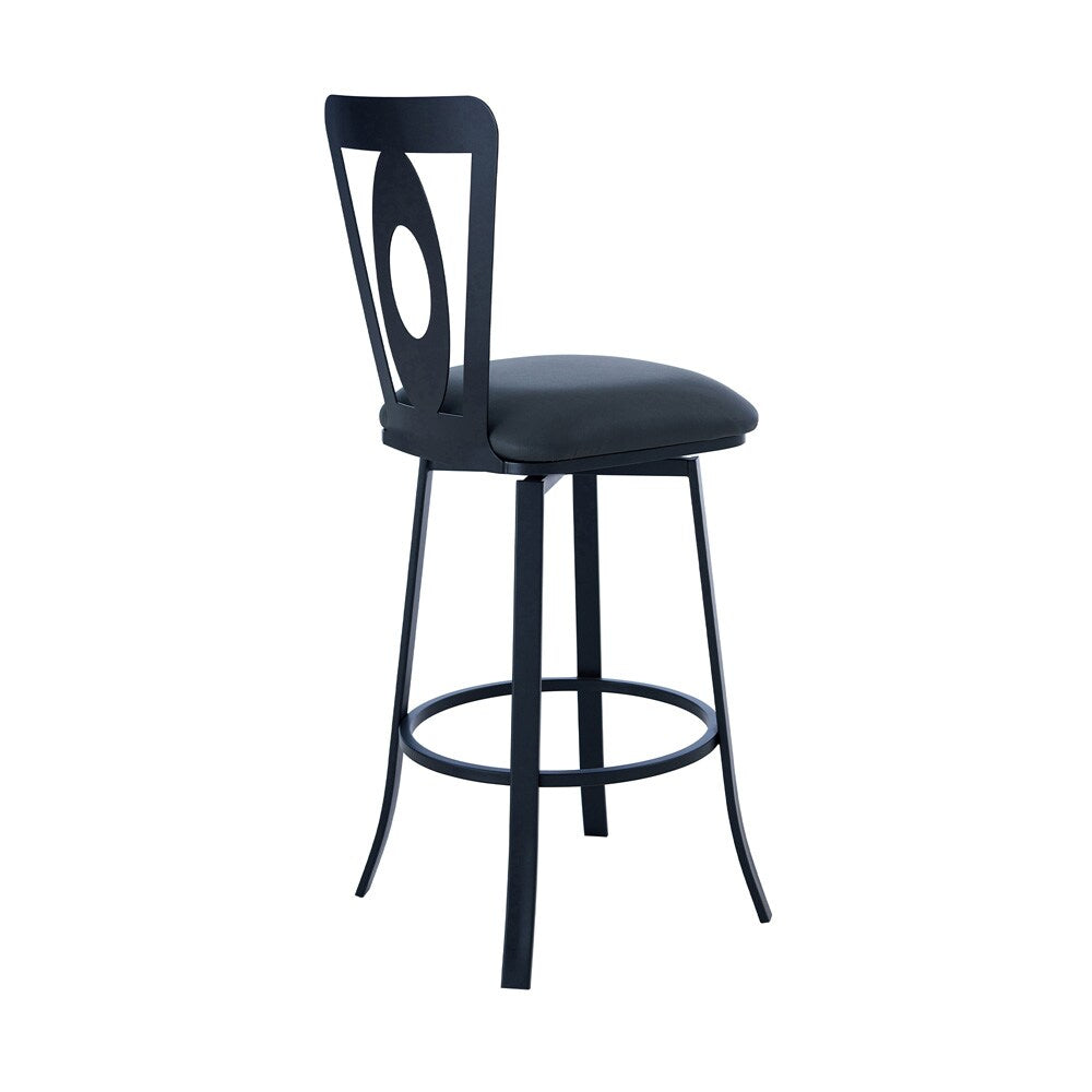 Armen Living - Lola Contemporary 30in Bar Height Barstool in Matte Black Finish and Gray Faux Leather - LCLLBAMBGR30 veiw 3