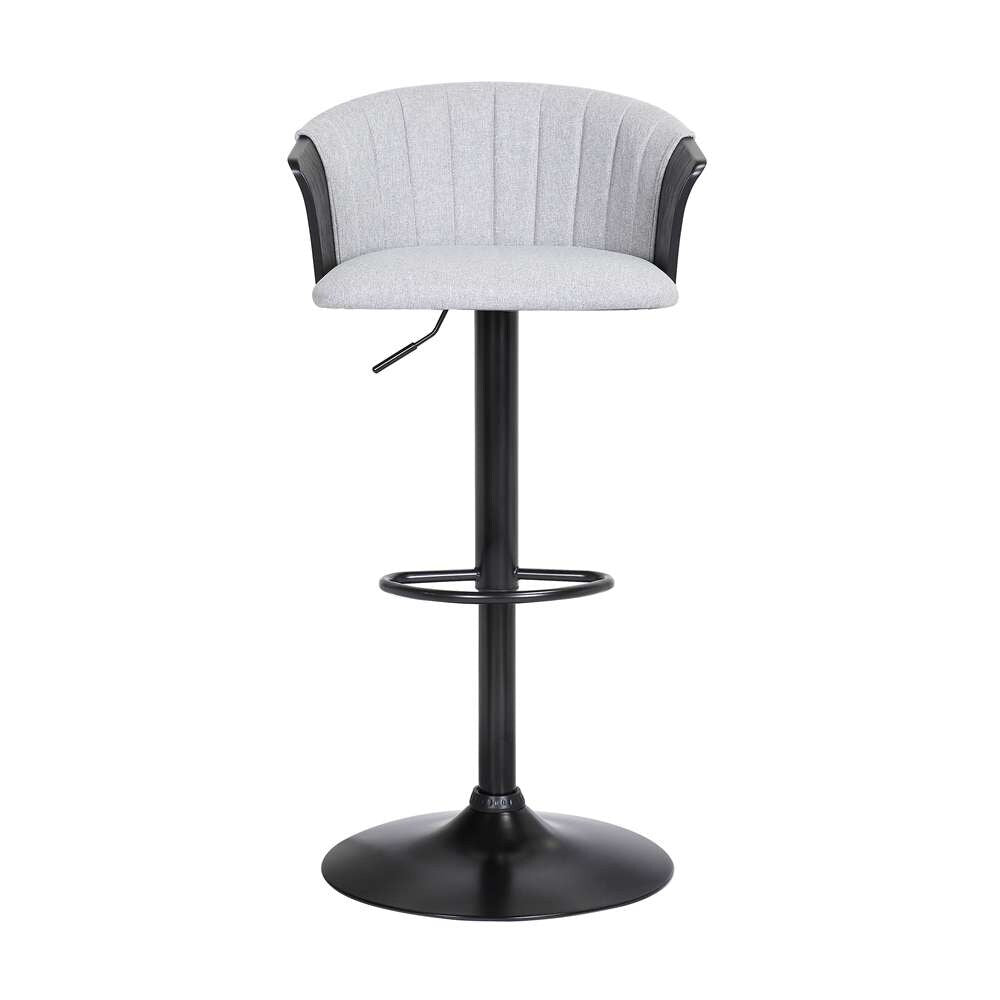 Armen Living  - Lydia Adjustable Black Wood Bar Stool in Light Grey Fabric with Black Metal - LCLYBABLKLTGR veiw 2