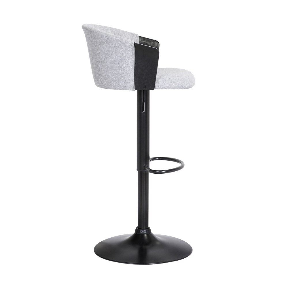 Armen Living  - Lydia Adjustable Black Wood Bar Stool in Light Grey Fabric with Black Metal - LCLYBABLKLTGR veiw 3