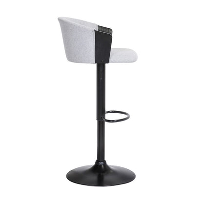 Armen Living  - Lydia Adjustable Black Wood Bar Stool in Light Grey Fabric with Black Metal - LCLYBABLKLTGR veiw 3