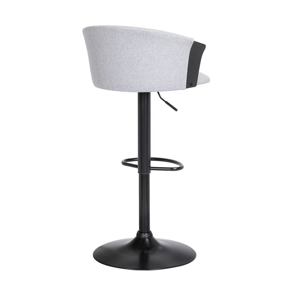 Armen Living  - Lydia Adjustable Black Wood Bar Stool in Light Grey Fabric with Black Metal - LCLYBABLKLTGR veiw 4