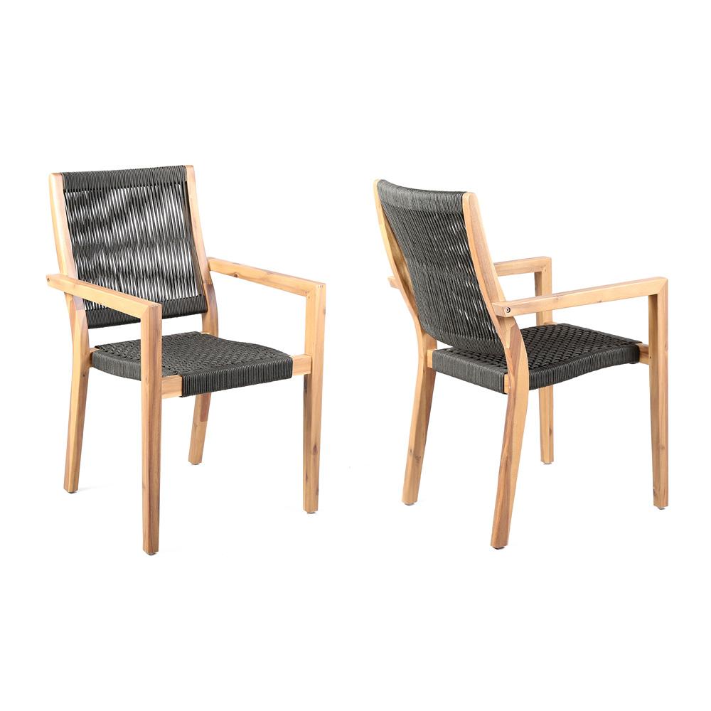 Armen Living - Madsen Outdoor Eucalyptus Wood and Charcoal Rope Dining Chairs with Grey Teak Finish (Set of 2) - LCMASICHEU veiw 1