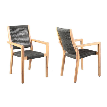 Armen Living - Madsen Outdoor Eucalyptus Wood and Charcoal Rope Dining Chairs with Grey Teak Finish (Set of 2) - LCMASICHEU veiw 1