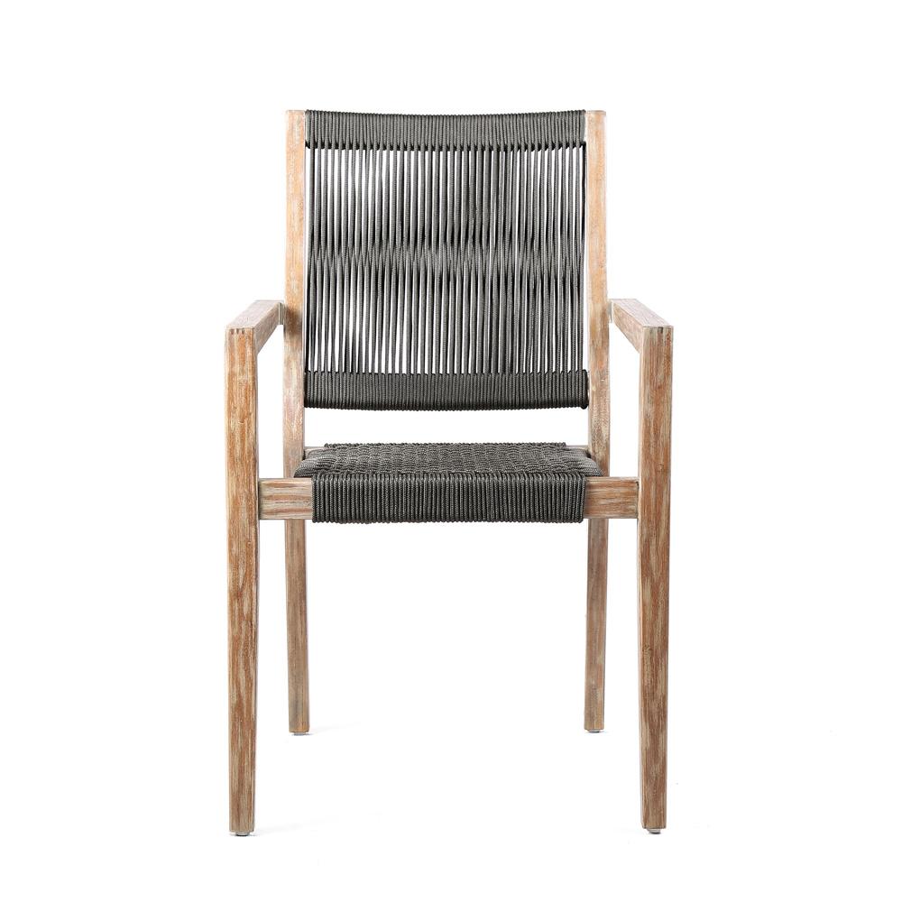 Armen Living - Madsen Outdoor Eucalyptus Wood and Charcoal Rope Dining Chairs with Grey Teak Finish (Set of 2) - LCMASICHEU veiw 3