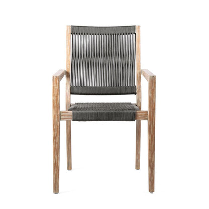 Armen Living - Madsen Outdoor Eucalyptus Wood and Charcoal Rope Dining Chairs with Grey Teak Finish (Set of 2) - LCMASICHEU veiw 3