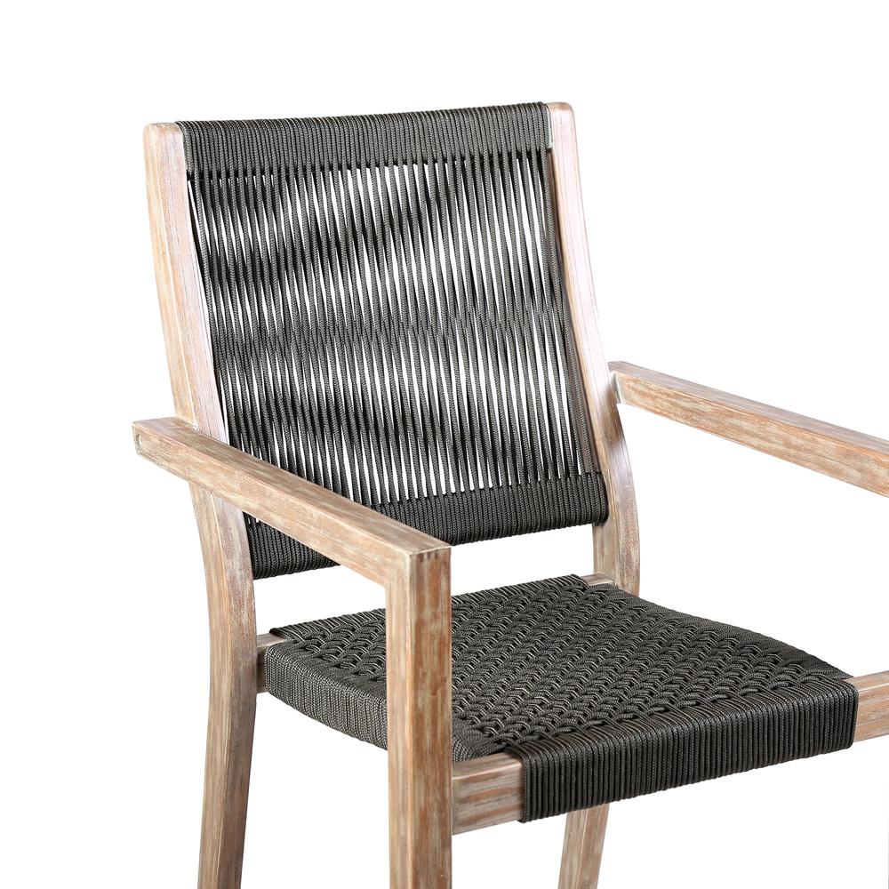 Armen Living - Madsen Outdoor Eucalyptus Wood and Charcoal Rope Dining Chairs with Grey Teak Finish (Set of 2) - LCMASICHEU veiw 5