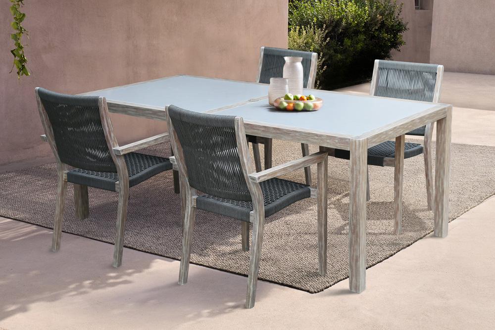 Armen Living - Madsen Outdoor Eucalyptus Wood and Charcoal Rope Dining Chairs with Grey Teak Finish (Set of 2) - LCMASICHEU veiw 10